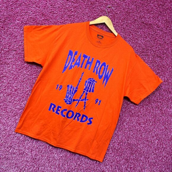 Death Row Records LA Skull Hands 1991 Neon Rap Tee Large - Picture 3 of 4